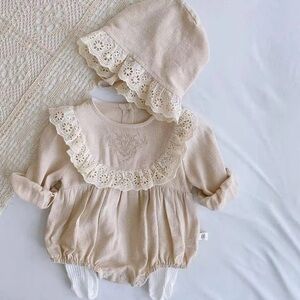 Cream Lace-Trimmed Baby Romper